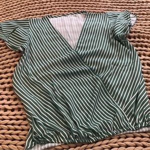 NWOT Size medium green and white stripped blouse